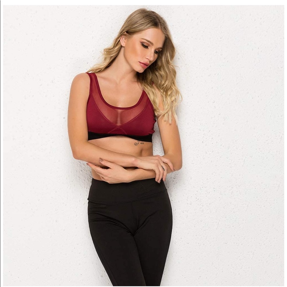 Red Mesh See Through Full Coverage Sports Bra Vcut - Picture 10 of 12